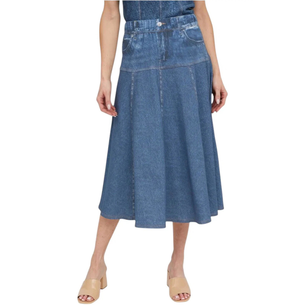 Christie Brinkley Women's Double-Take Denim Illusion Skirt Dark Wash - Regular